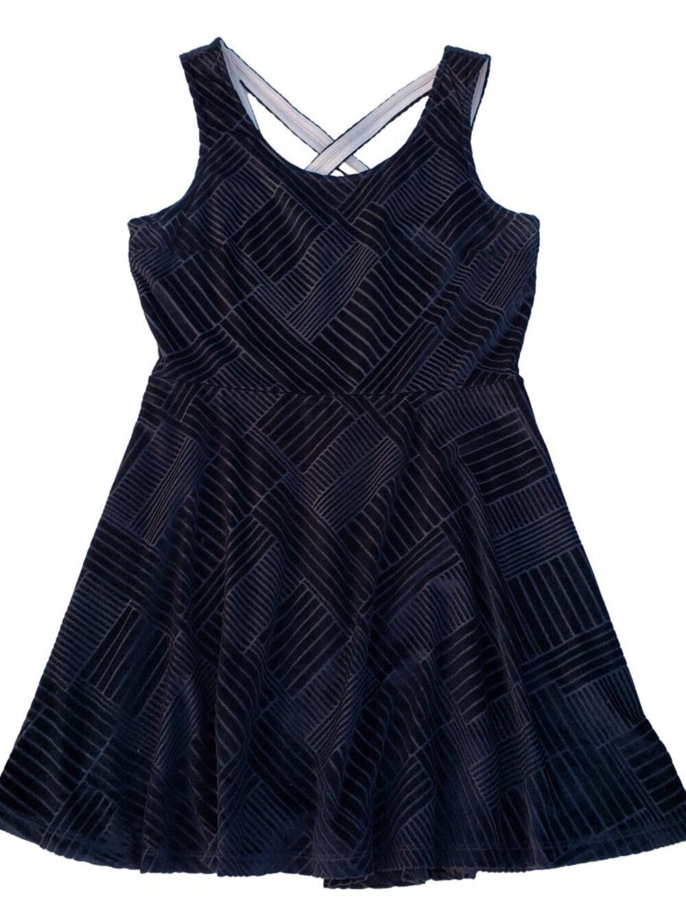 Candies Velvet Burnout Dress Black L Fit Flare Crisscross Back Party